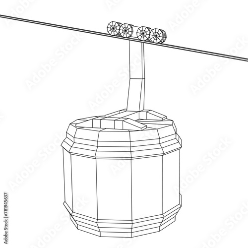 Cable car cabin gondola. Funicular simple cableway concept. Wireframe low poly mesh vector illustration