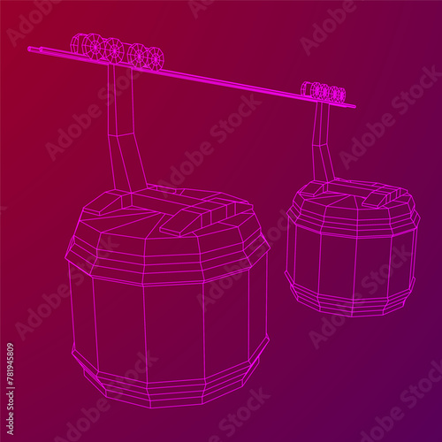 Cable car cabin gondola. Funicular simple cableway concept. Wireframe low poly mesh vector illustration