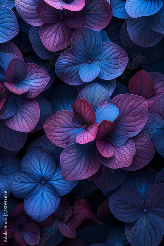 fractal flowers  nature photography  Blue and Purple Hydrangea  dark background