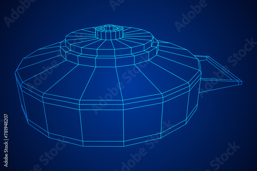 Anti-tank land mine. Army explosive weapon. Military object. Vector illustration. Wireframe low poly mesh vector illustration