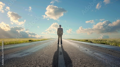 dream where person standing before a vast, open road that stretches towards the horizon, symbolizing the journey towards their ambitions