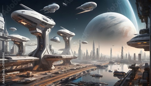 An-Awe-Inspiring-Illustration-Of-A-Spaceport-On-A- 2