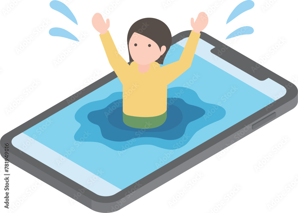 Obraz premium スマホ依存症でもがいている女性のイメージ