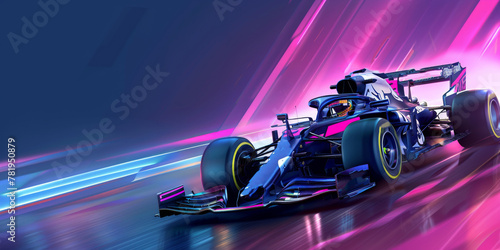 Racing car with elegant shapes on the track with a blurred background, Illustration with copy space. Concept: speed and competition © Marynkka_muis