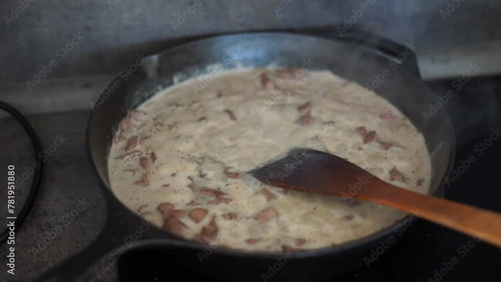 meat stewed in a frying pan
