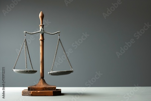 AI generated illustration of an antique scale with dual chains against a neutral gray backdrop photo