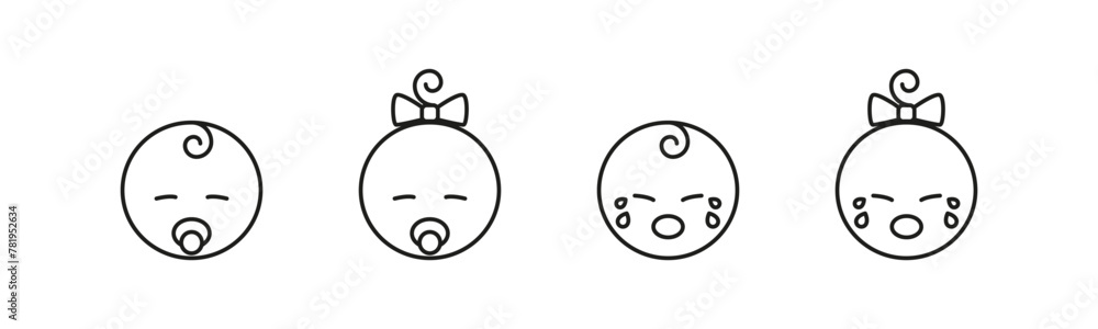 Toddler outline icon set. Little child boy and girl icons.