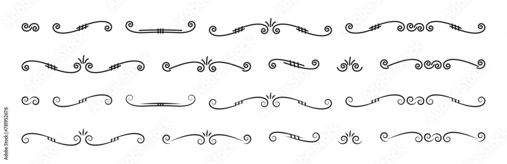 Caligraphic separator lines. Ornament text dividers. Swirl line vector set. Caligraphic separator lines. Ornament text dividers. Swirl line vector set.