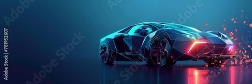 Modern abstract vector car in 3D. solitary against a deep blue backdrop. Illustration of a digital futuristic polygonal low poly mesh