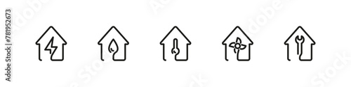 House maintenance vector outline icons. Technical home repair service icon set.