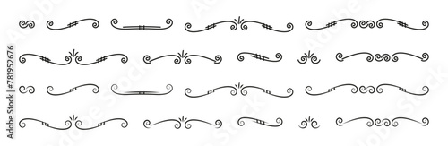 Caligraphic separator lines. Ornament text dividers. Swirl line vector set.