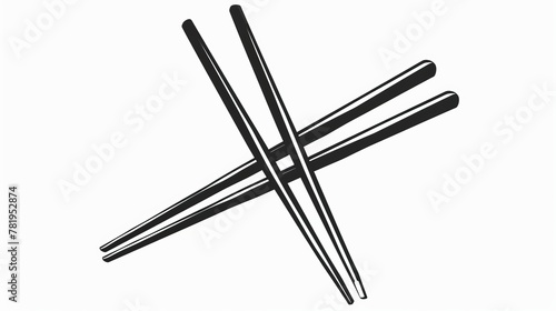 cartoon character eating chopsticks or Chinese chopsticks. Kitchen utensils icon. only black and white photo