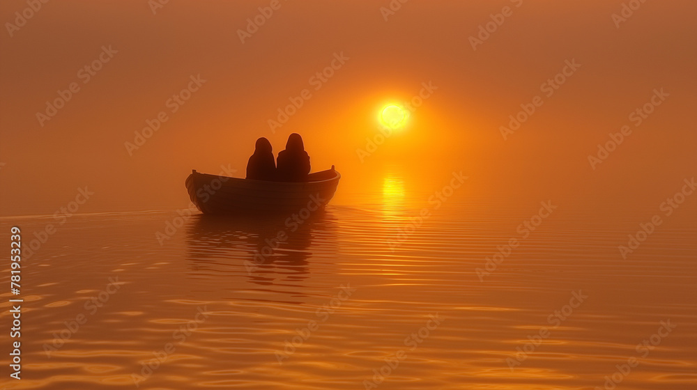Couple in boat on the lake.