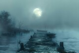 Mystic Moonlit Pier: A Serene Nighttime Enigma. Concept Moonlit Pier, Nighttime Photography, Serene Atmosphere, Mystical Vibe, Enigmatic Setting