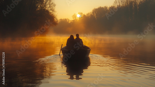 Couple in boat on the lake.