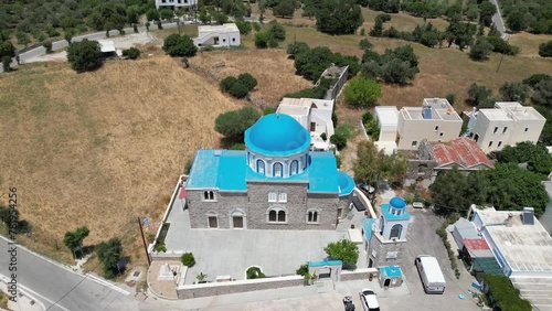 Aerial view of the Church of the Assumption of the Virgin Zia in Lagoudi Zia village in Greece photo