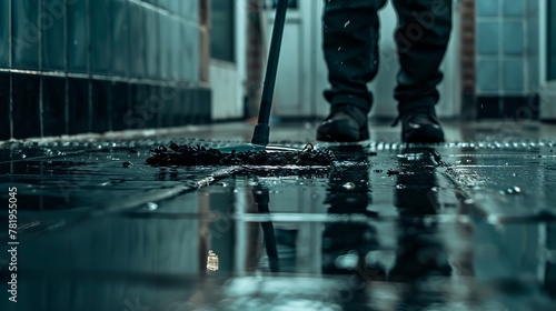 A Janitor Mopping Floor's Lower Part photo