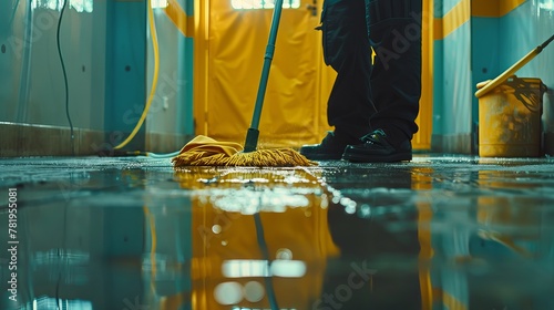 A Janitor Mopping Floor's Lower Part photo