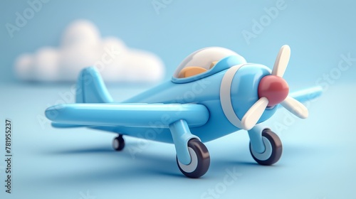 3D cartoon blue airplane icon, isometric view, white background. © Cheetose