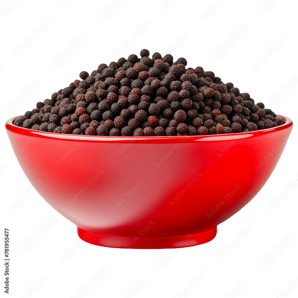 Side view of black pepper filled in a crimson bowl, Isolated on transparent white background, Generative AI Side view of black pepper filled in a crimson bowl, Isolated on transparent white background, Generative AI