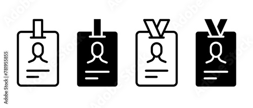 Id badge icon vector set. Outline identification symbol