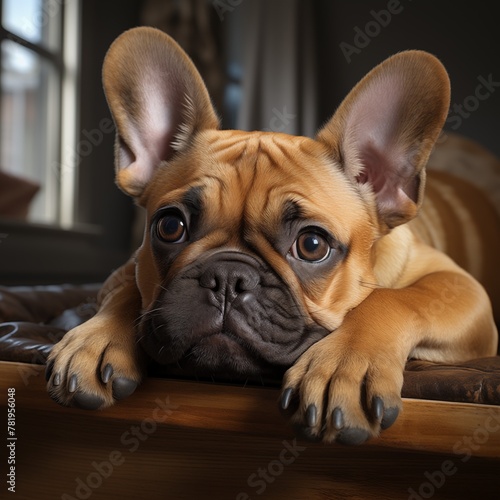 a small brown dog laying down on top of a wooden table © Wirestock