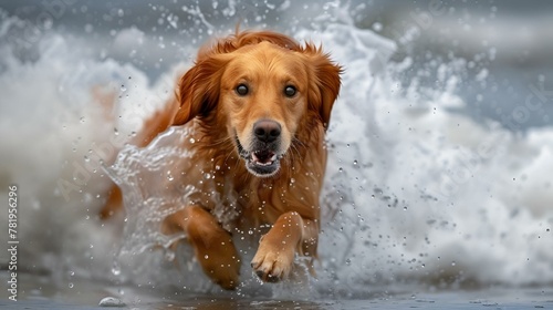 AI generated illustration of a retriever running in sea waves