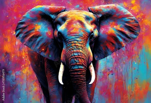 AI-generated illustration of an African elephant against a colorful background © Wirestock