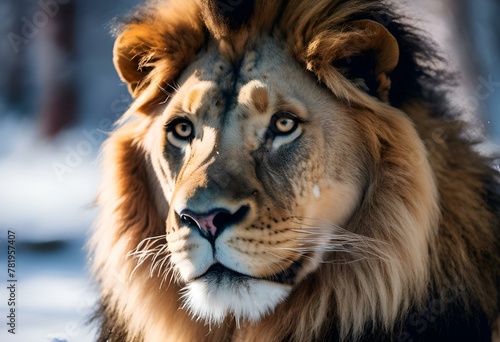 AI-generated illustration of a male lion with a majestic mane looking into the distance