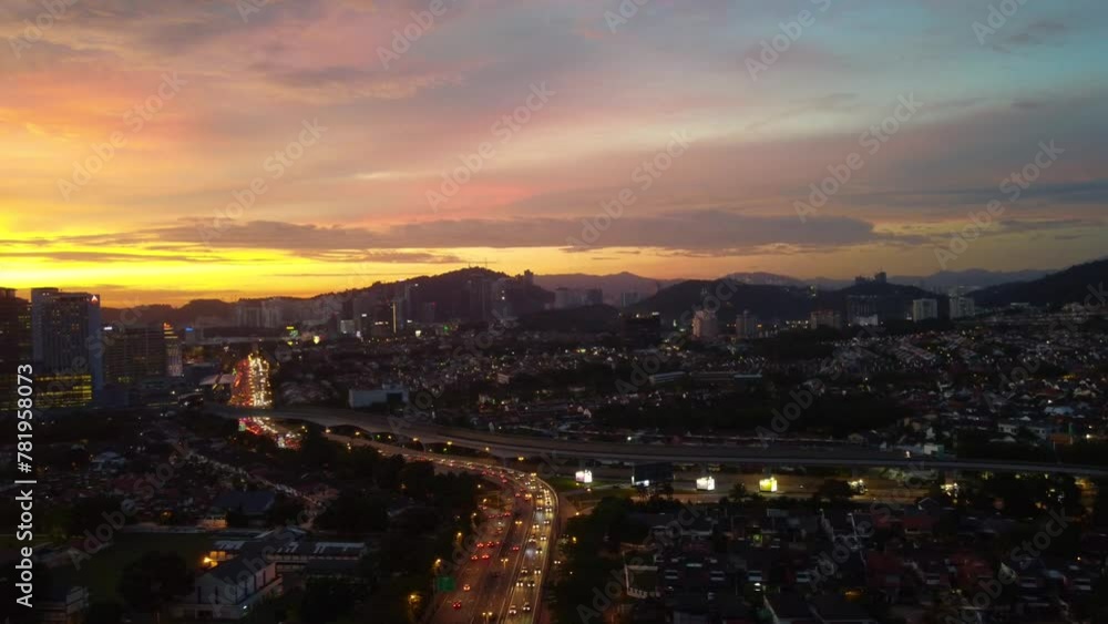 Aerial view of cityscape Damansara Utama surrounded by buildings during sunset Aerial view of cityscape Damansara Utama surrounded by buildings during sunset