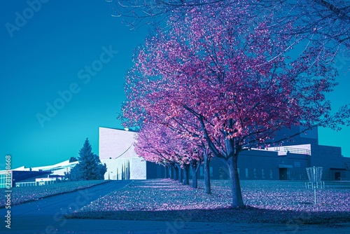 View of the trees with pink leaves