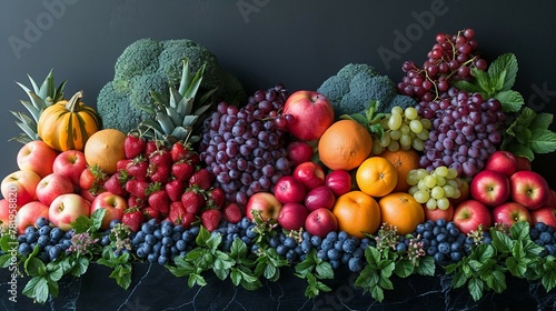 Mixed fruit and vegetable composition. AI generate illustration © PandaStockArt