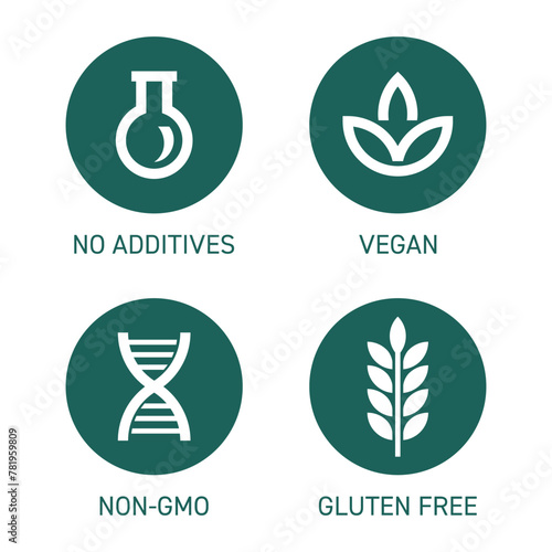 Vegan, Non-GMO, Gluten free pictograms, bold line