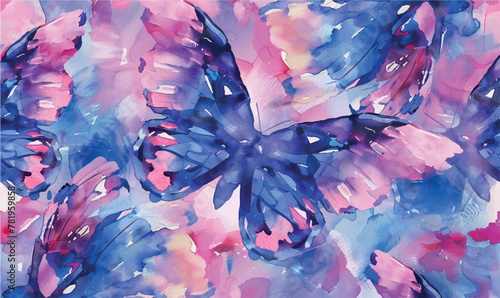 watercolor blue pink pattern background with butterfly