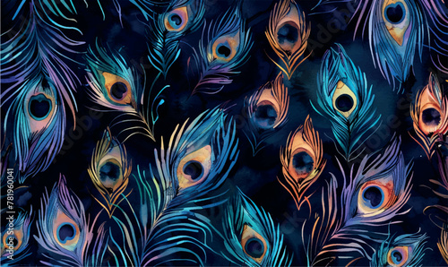 watercolor dark colorful peacock feather background pattern