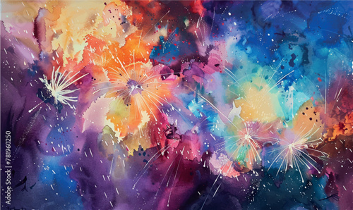 abstract watercolor background with splashes bright and festive photo