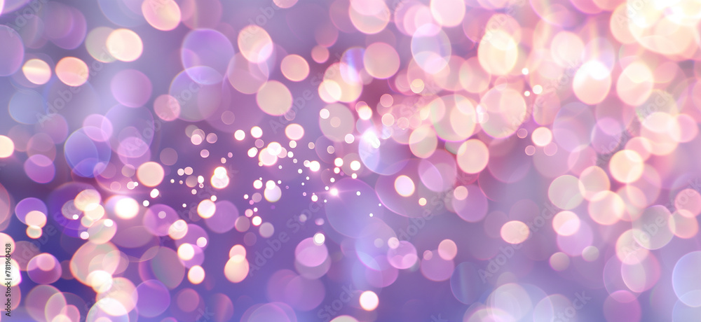 Blurred background with pastel bokeh lights in shades of lavender and pink, creating an enchanting atmosphere for festive or romantic events