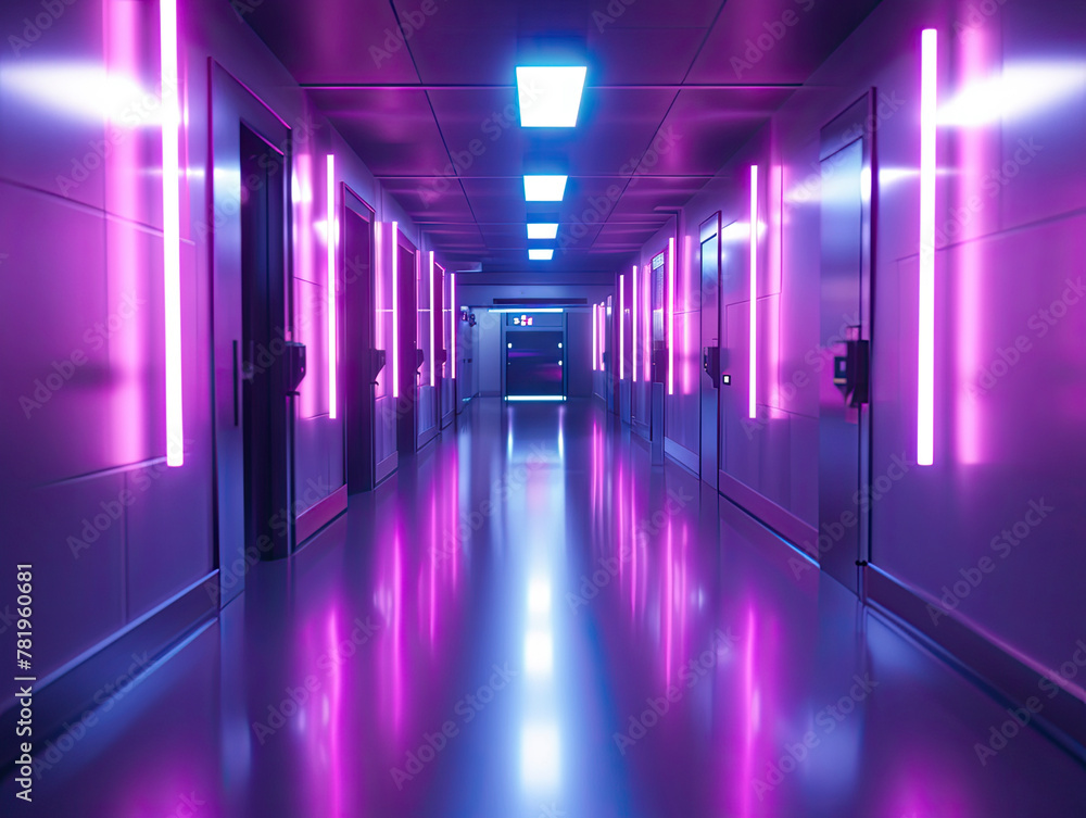 Futuristic Neon Passageway Sleek Lines, Luminous High Tech Design