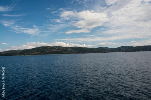 Beautiful shot of the blue sea during cruise from Amaliapoli to Skiathos islands in Greece
