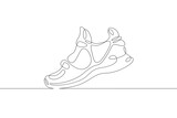 One continuous line.Sneakers for teenagers. Stylish beautiful shoe. Sport shoes. Modern sneakers.One continuous line drawn isolated, white background.