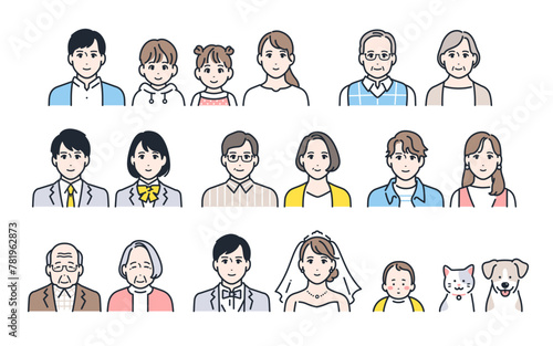 家族のカラーアイコンセット素材