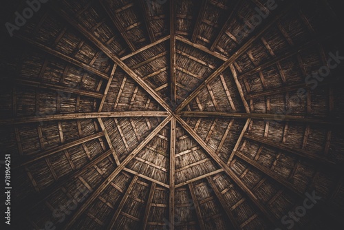 Low angle shot of the round beautiful wooden roof