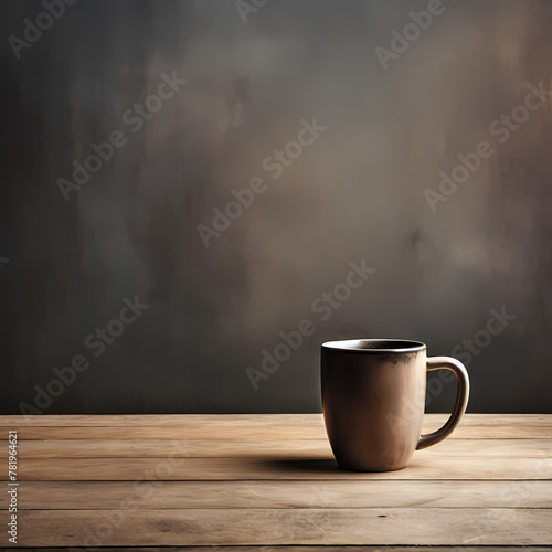Minimalist coffee cup on a rustic table.