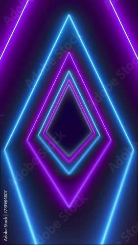 portrait blue and purple futuristic tunnel abstract beam, club concepts corridor discotheque effect, illuminated fluorescent electronic glowing background animation