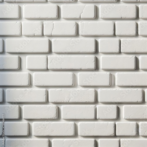 A close-up view of a white painted brick wall with a running bond pattern, smooth and even bricks, no visible cracks or chips, and a few small areas of dirt or grime.