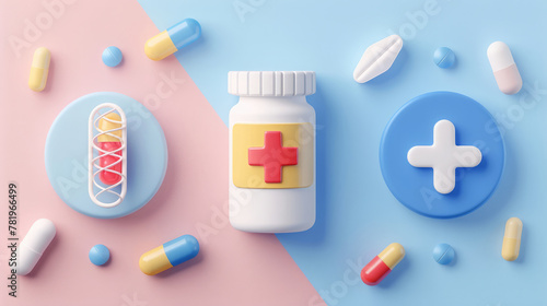 Set of medical icons in 3D format. Logo design concept, icons for hospital website. 