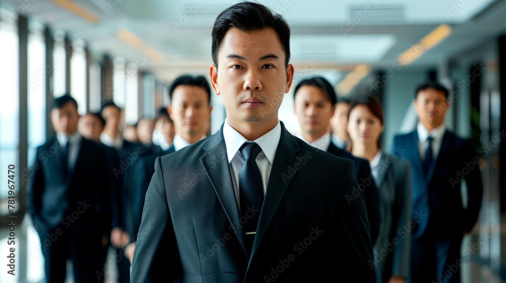 Young Asian Entrepreneur at the Forefront of a Business Team Young Asian Entrepreneur at the Forefront of a Business Team