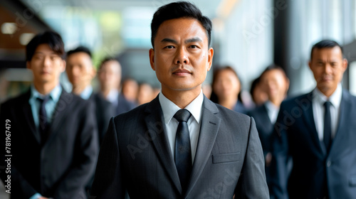 Asian Businessman Leading Team with Confidence and Authority