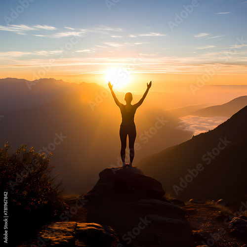 Silhouette of a person doing yoga on a mountaintop