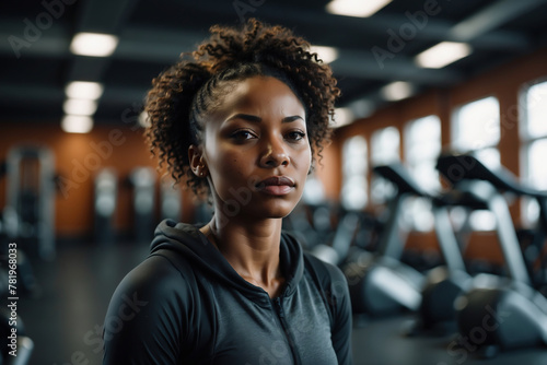 Motivierte junge afroamerikanische Athletin bereit für das Training im modern ausgestatteten Fitnessstudio photo